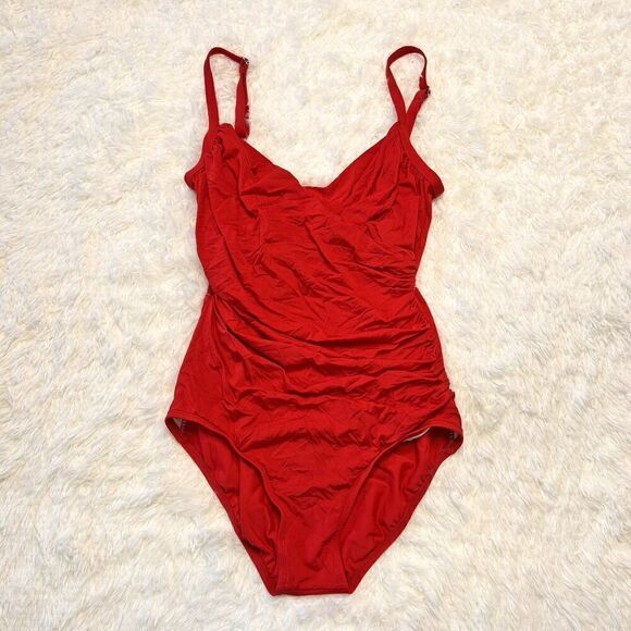 Jantzen Classics Red Ruched Front One Piece Swimsuit - Picture 1 of 9